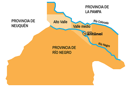 Mapa con la ubicación de Antünei en la provincia de Río Negro